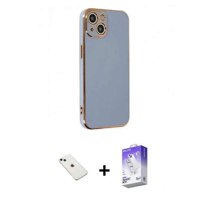 MARSİLYAN™- iPhone 14 Kılıf Yankı Serisi - Siyah Bilvis 5in1 3D Magic Cam Ekran Koruyucu + Diamond Kamera Lens - YL