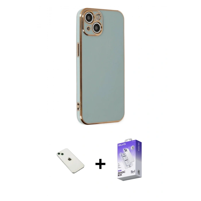 MARSİLYAN™- iPhone 14 Kılıf Yankı Serisi - Siyah Bilvis 5in1 3D Magic Cam Ekran Koruyucu + Diamond Kamera Lens - YL