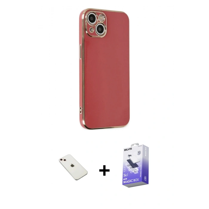 MARSİLYAN™- iPhone 14 Kılıf Yankı Serisi - Siyah Bilvis 5in1 5D Magic Hayalet Cam Ekran Koruyucu + Diamond Kamera Lens - PE