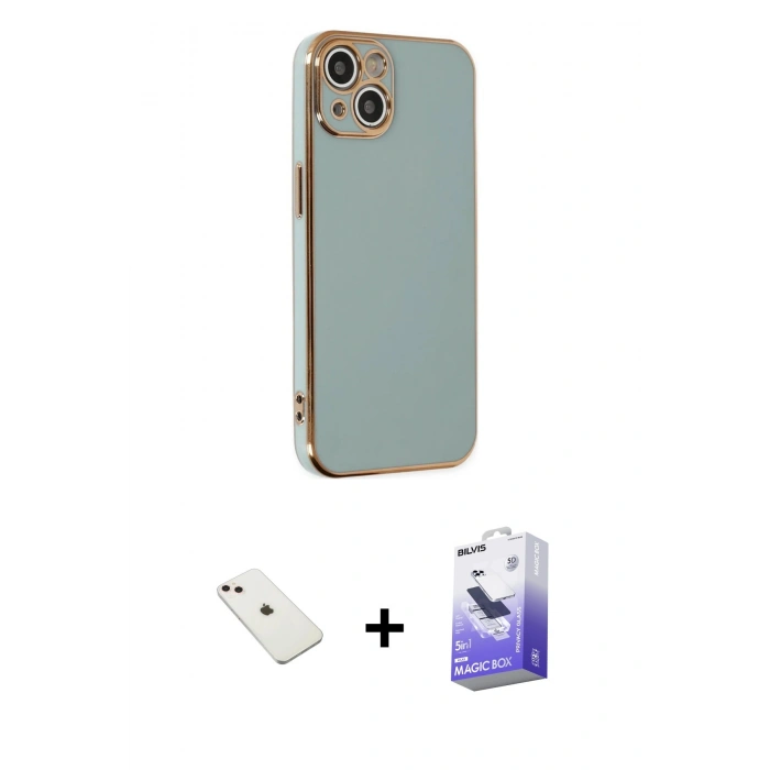 MARSİLYAN™- iPhone 14 Kılıf Yankı Serisi - Siyah Bilvis 5in1 5D Magic Hayalet Cam Ekran Koruyucu + Diamond Kamera Lens - PE