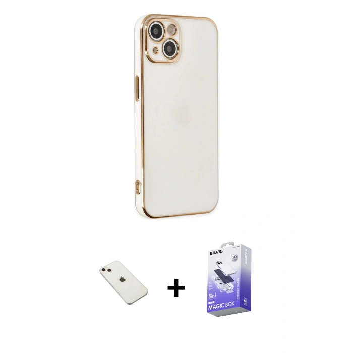 MARSİLYAN™- iPhone 14 Kılıf Yankı Serisi - Siyah Bilvis 5in1 5D Magic Hayalet Cam Ekran Koruyucu + Diamond Kamera Lens - PE