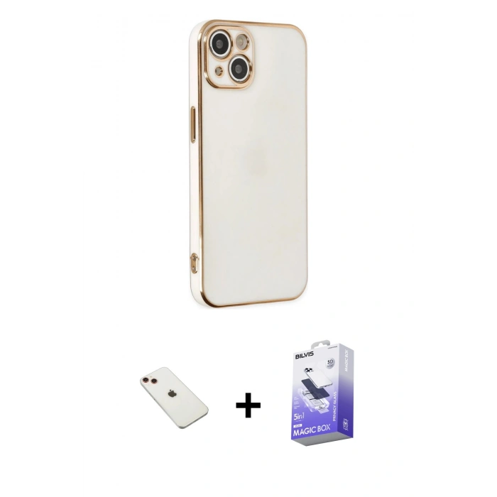 MARSİLYAN™- iPhone 14 Kılıf Yankı Serisi - Siyah Bilvis 5in1 5D Magic Hayalet Cam Ekran Koruyucu + Diamond Kamera Lens - KI