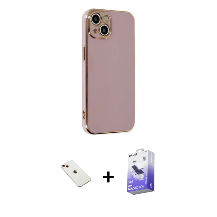 MARSİLYAN™- iPhone 14 Kılıf Yankı Serisi - Siyah Bilvis 5in1 5D Magic Hayalet Cam Ekran Koruyucu + Diamond Kamera Lens - KI