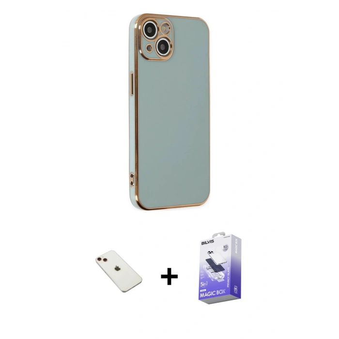 MARSİLYAN™- iPhone 14 Kılıf Yankı Serisi - Siyah Bilvis 5in1 5D Magic Hayalet Cam Ekran Koruyucu + Diamond Kamera Lens - KI