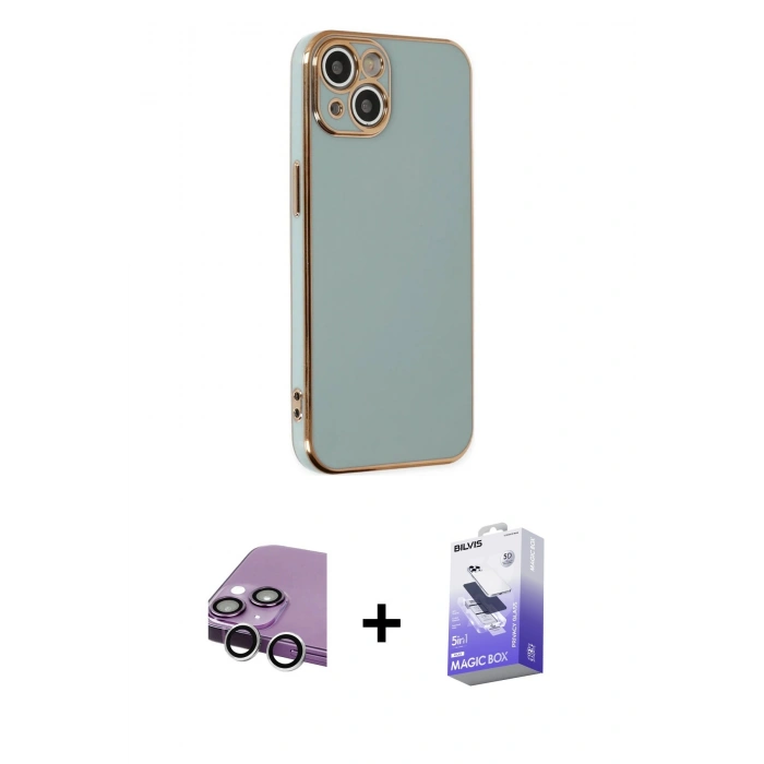 MARSİLYAN™- iPhone 14 Kılıf Yankı Serisi - Siyah Bilvis 5in1 5D Magic Hayalet Cam Ekran Koruyucu + Raze Metal Kamera Lens - GS