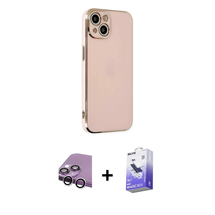 MARSİLYAN™- iPhone 14 Kılıf Yankı Serisi - Siyah Bilvis 5in1 5D Magic Hayalet Cam Ekran Koruyucu + Raze Metal Kamera Lens - GS