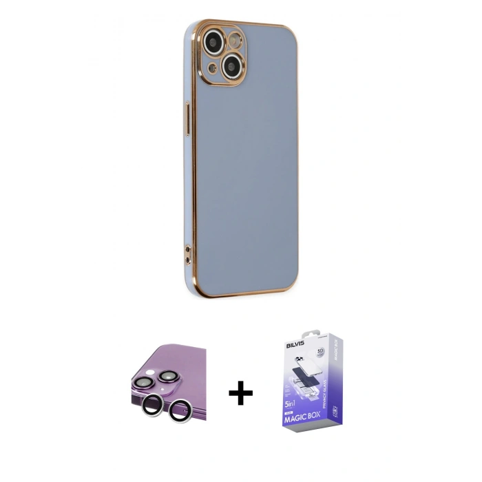 MARSİLYAN™- iPhone 14 Kılıf Yankı Serisi - Siyah Bilvis 5in1 5D Magic Hayalet Cam Ekran Koruyucu + Raze Metal Kamera Lens - GS