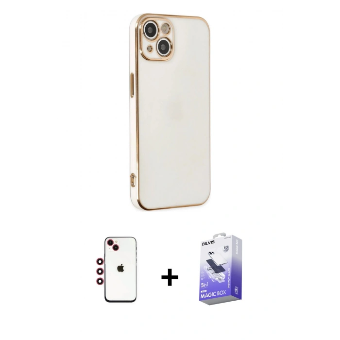 MARSİLYAN™- iPhone 14 Kılıf Yankı Serisi - Siyah Bilvis 5in1 5D Magic Hayalet Cam Ekran Koruyucu + Shine Kamera Lens - KI