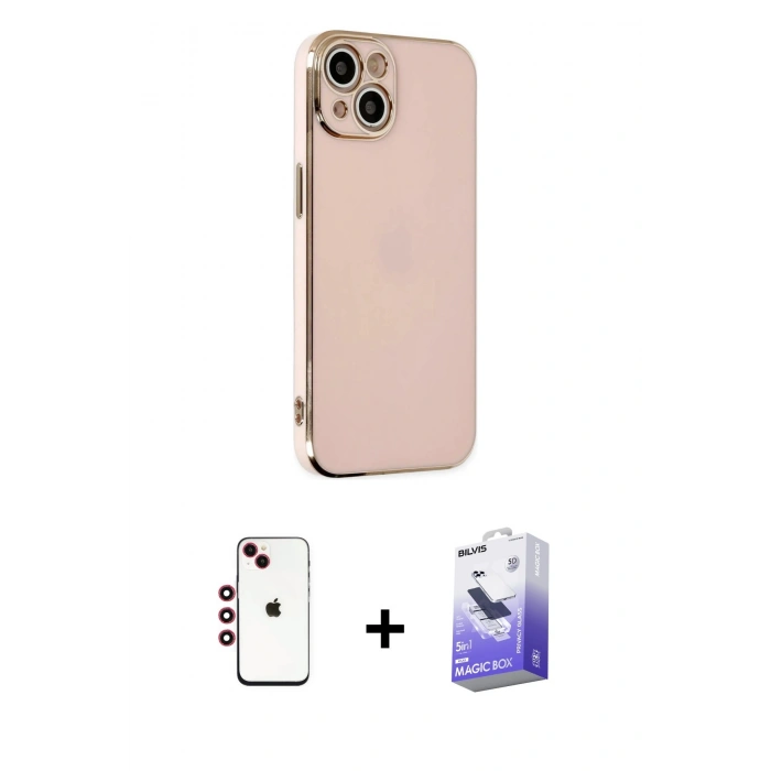 MARSİLYAN™- iPhone 14 Kılıf Yankı Serisi - Siyah Bilvis 5in1 5D Magic Hayalet Cam Ekran Koruyucu + Shine Kamera Lens - KI