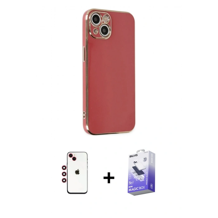 MARSİLYAN™- iPhone 14 Kılıf Yankı Serisi - Siyah Bilvis 5in1 5D Magic Hayalet Cam Ekran Koruyucu + Shine Kamera Lens - KI