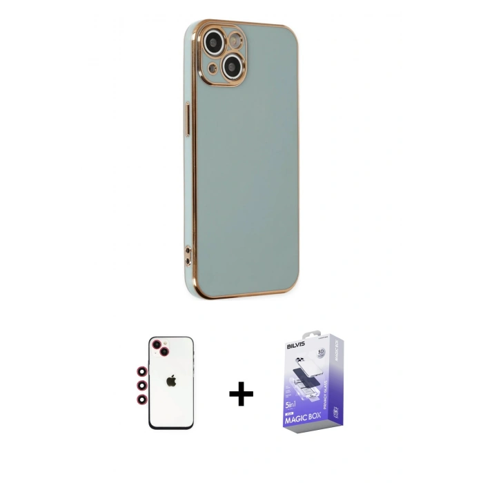 MARSİLYAN™- iPhone 14 Kılıf Yankı Serisi - Siyah Bilvis 5in1 5D Magic Hayalet Cam Ekran Koruyucu + Shine Kamera Lens - KI