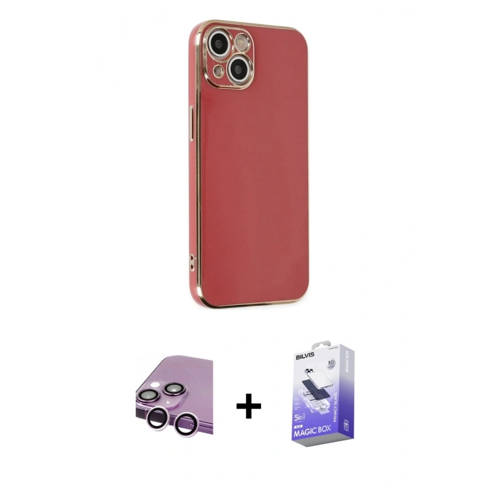 MARSİLYAN™- iPhone 14 Kılıf Yankı Serisi - Siyah Bilvis 5in1 5D Magic Hayalet Cam Ekran Koruyucu + Raze Metal Kamera Lens - MR