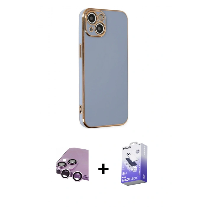 MARSİLYAN™- iPhone 14 Kılıf Yankı Serisi - Siyah Bilvis 5in1 5D Magic Hayalet Cam Ekran Koruyucu + Raze Metal Kamera Lens - MR