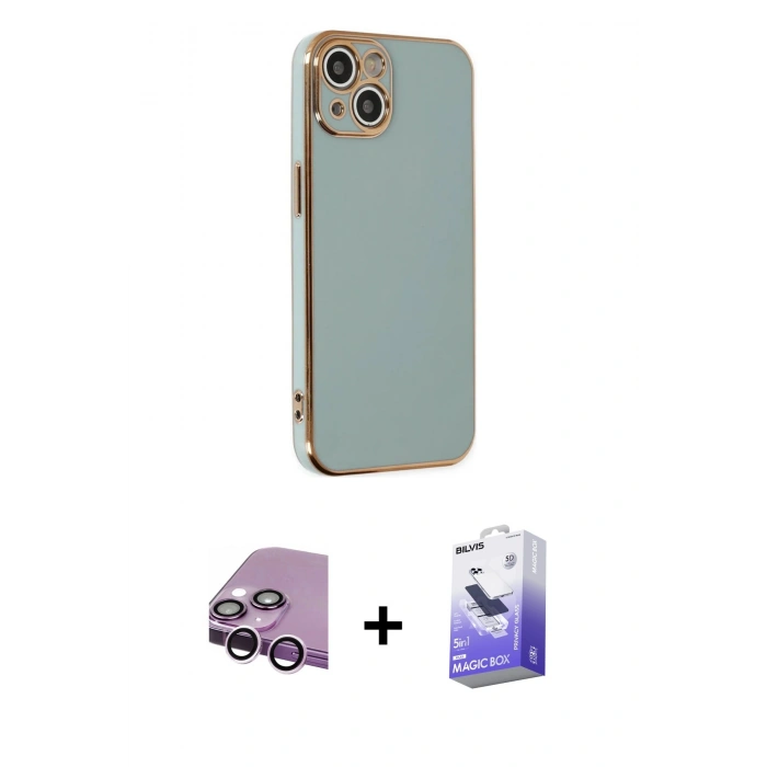 MARSİLYAN™- iPhone 14 Kılıf Yankı Serisi - Siyah Bilvis 5in1 5D Magic Hayalet Cam Ekran Koruyucu + Raze Metal Kamera Lens - MR