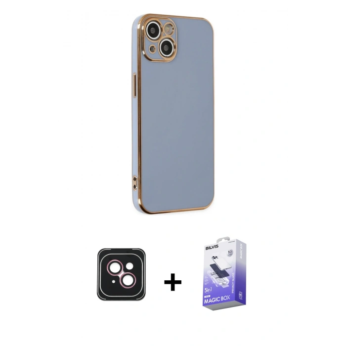 MARSİLYAN™- iPhone 14 Kılıf Yankı Serisi - Siyah Bilvis 5in1 5D Magic Hayalet Cam Ekran Koruyucu + PVD Metal Kamera Lens - PE