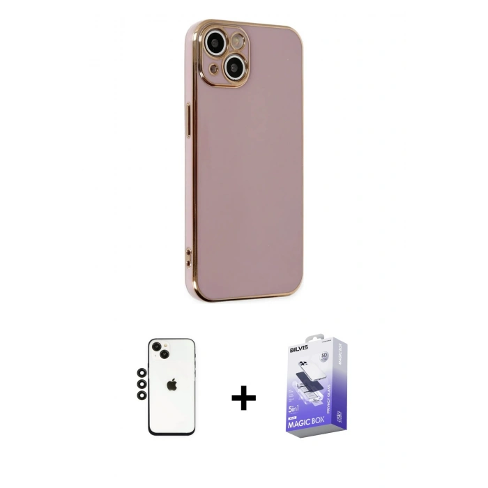 MARSİLYAN™- iPhone 14 Kılıf Yankı Serisi - Siyah Bilvis 5in1 5D Magic Hayalet Cam Ekran Koruyucu + Shine Kamera Lens - SH