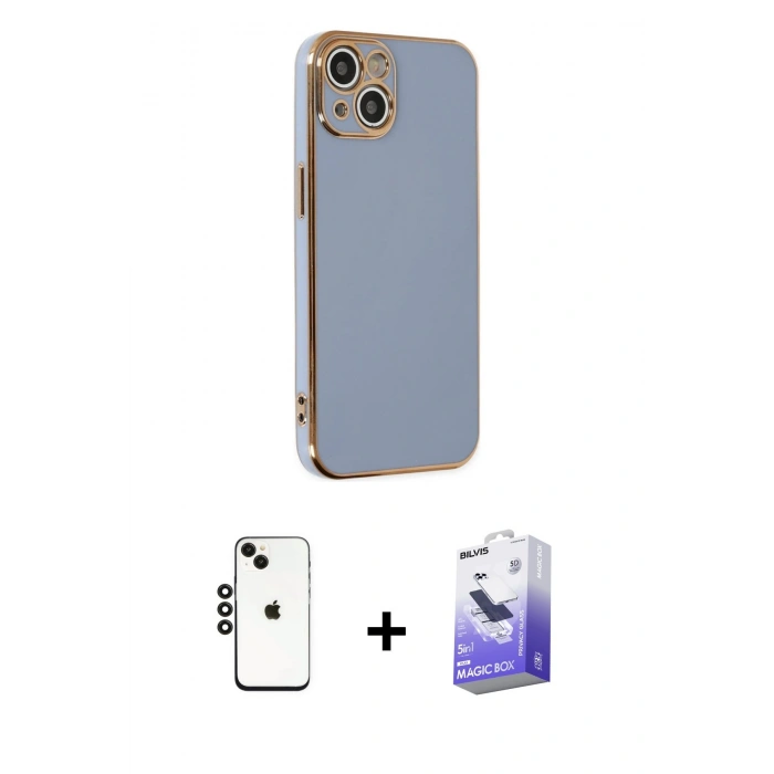 MARSİLYAN™- iPhone 14 Kılıf Yankı Serisi - Siyah Bilvis 5in1 5D Magic Hayalet Cam Ekran Koruyucu + Shine Kamera Lens - SH