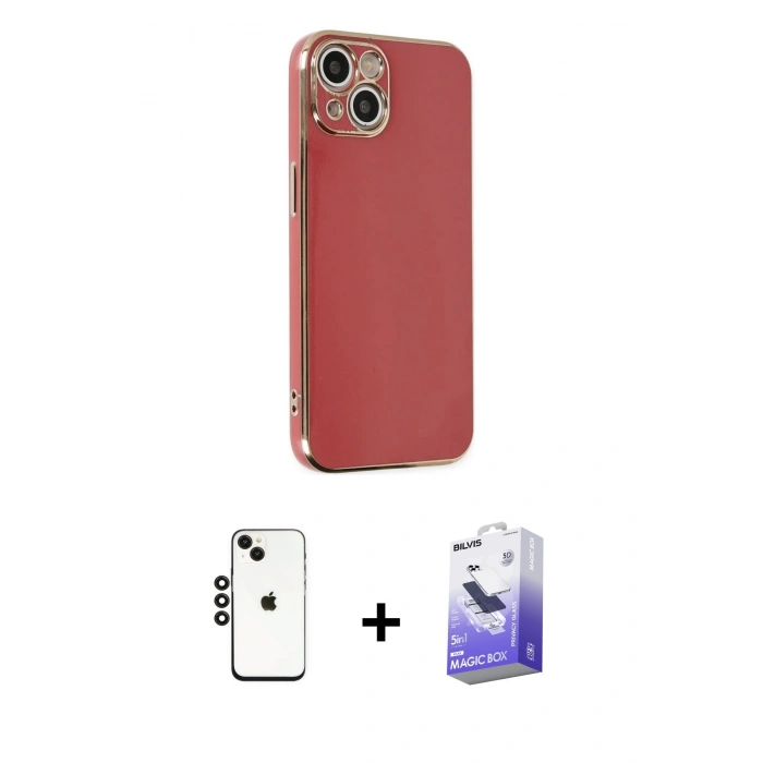 MARSİLYAN™- iPhone 14 Kılıf Yankı Serisi - Siyah Bilvis 5in1 5D Magic Hayalet Cam Ekran Koruyucu + Shine Kamera Lens - SH