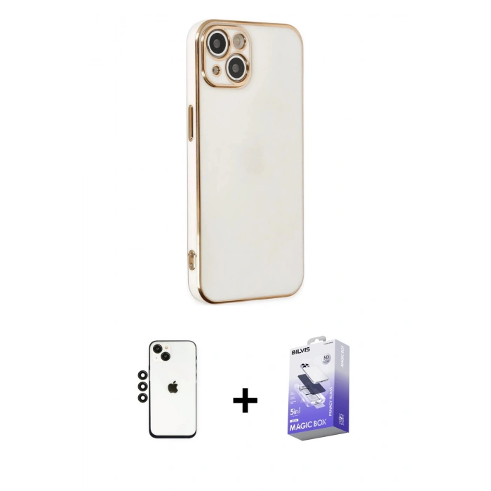 MARSİLYAN™- iPhone 14 Kılıf Yankı Serisi - Siyah Bilvis 5in1 5D Magic Hayalet Cam Ekran Koruyucu + Shine Kamera Lens - SH