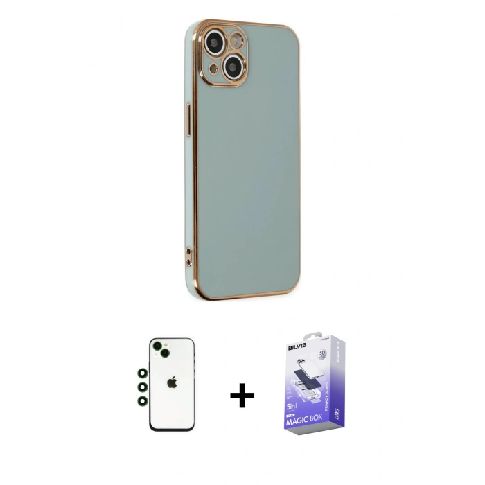 MARSİLYAN™- iPhone 14 Kılıf Yankı Serisi - Siyah Bilvis 5in1 5D Magic Hayalet Cam Ekran Koruyucu + Shine Kamera Lens - YL