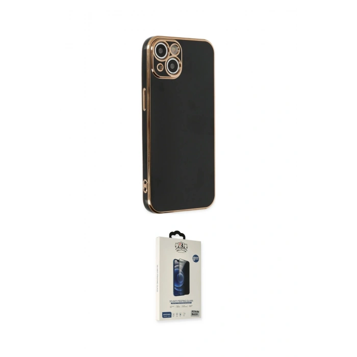 MARSİLYAN™- iPhone 14 Kılıf Yankı Serisi - Siyah Bilvis Hayalet Cam Ekran Koruyucu