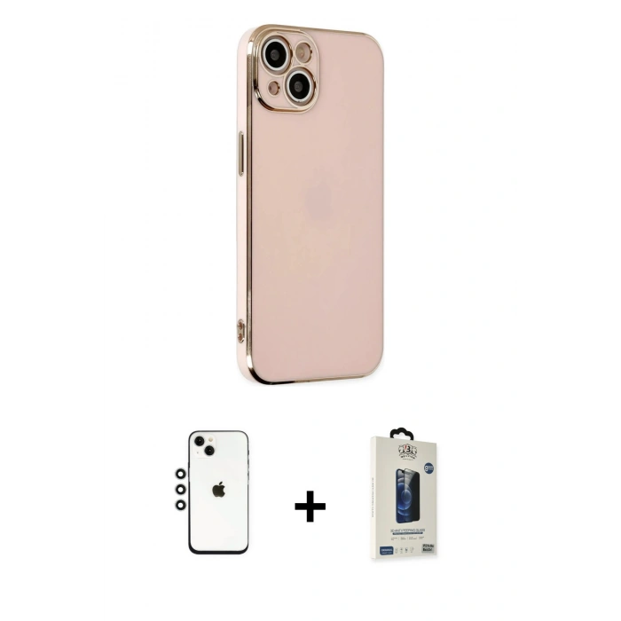 MARSİLYAN™- iPhone 14 Kılıf Yankı Serisi - Siyah Bilvis Hayalet Cam Ekran Koruyucu + Shine Kamera Lens - GS