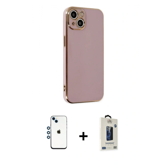 MARSİLYAN™- iPhone 14 Kılıf Yankı Serisi - Siyah Bilvis Hayalet Cam Ekran Koruyucu + Shine Kamera Lens - MI