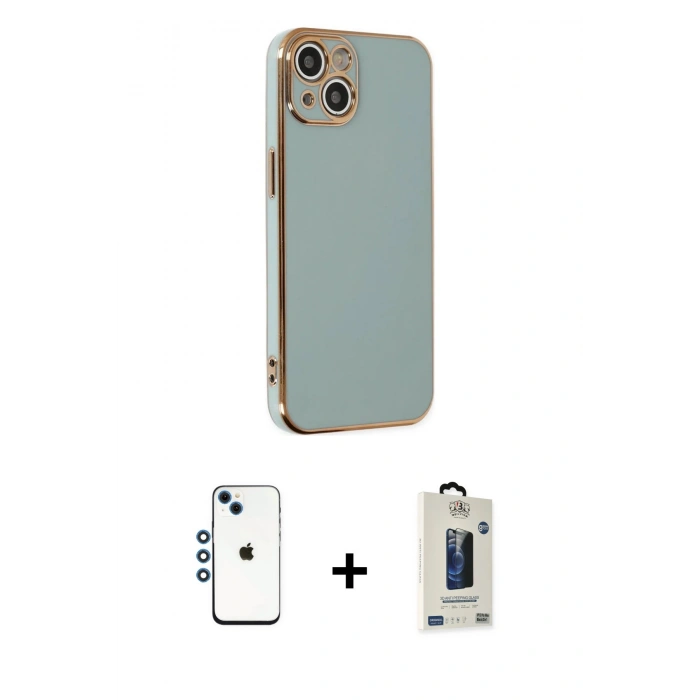 MARSİLYAN™- iPhone 14 Kılıf Yankı Serisi - Siyah Bilvis Hayalet Cam Ekran Koruyucu + Shine Kamera Lens - MI