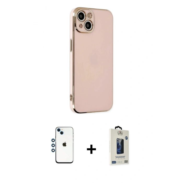 MARSİLYAN™- iPhone 14 Kılıf Yankı Serisi - Siyah Bilvis Hayalet Cam Ekran Koruyucu + Shine Kamera Lens - MI