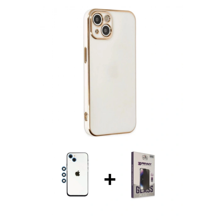 MARSİLYAN™- iPhone 14 Kılıf Yankı Serisi - Siyah Bilvis Hayalet Cam Ekran Koruyucu + Shine Kamera Lens - MI