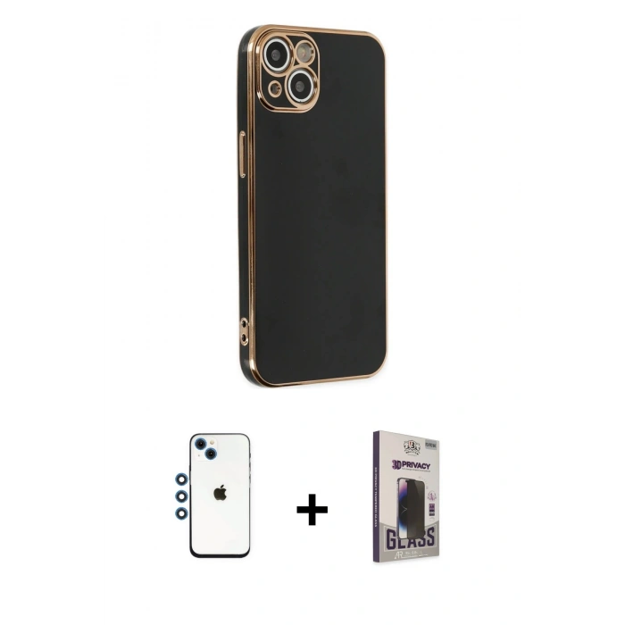 MARSİLYAN™- iPhone 14 Kılıf Yankı Serisi - Siyah Bilvis Hayalet Cam Ekran Koruyucu + Shine Kamera Lens - MI