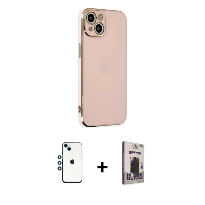 MARSİLYAN™- iPhone 14 Kılıf Yankı Serisi - Siyah Bilvis Hayalet Cam Ekran Koruyucu + Shine Kamera Lens - MI