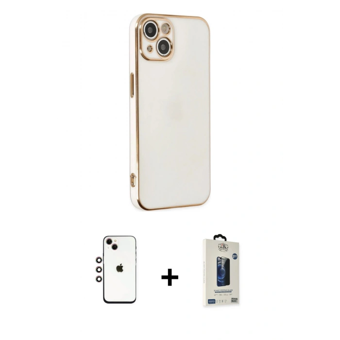 MARSİLYAN™- iPhone 14 Kılıf Yankı Serisi - Siyah Bilvis Hayalet Cam Ekran Koruyucu + Shine Kamera Lens - GI