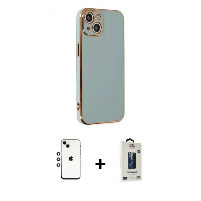 MARSİLYAN™- iPhone 14 Kılıf Yankı Serisi - Siyah Bilvis Hayalet Cam Ekran Koruyucu + Shine Kamera Lens - GI