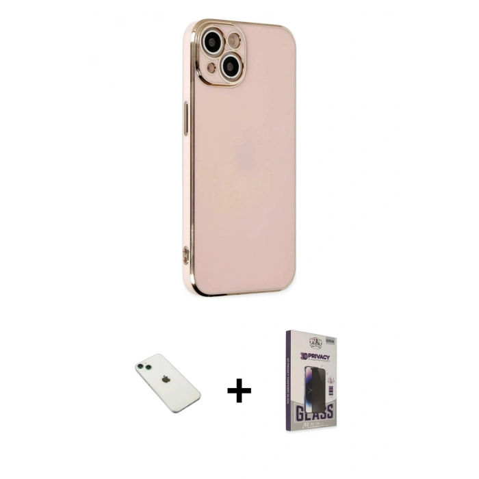 MARSİLYAN™- iPhone 14 Kılıf Yankı Serisi - Siyah Bilvis Hayalet Cam Ekran Koruyucu + Diamond Kamera Lens - YL