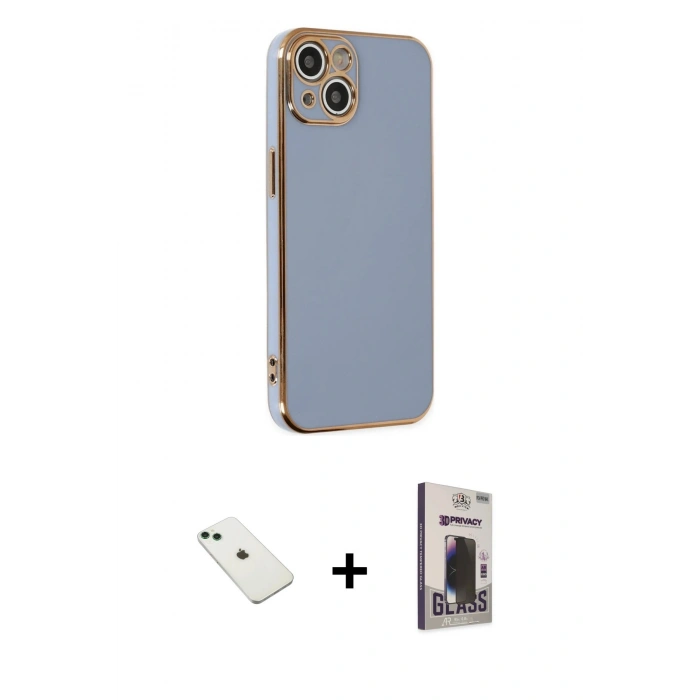 MARSİLYAN™- iPhone 14 Kılıf Yankı Serisi - Siyah Bilvis Hayalet Cam Ekran Koruyucu + Diamond Kamera Lens - YL