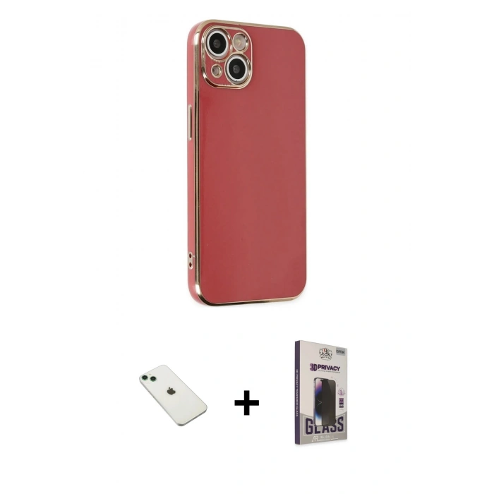 MARSİLYAN™- iPhone 14 Kılıf Yankı Serisi - Siyah Bilvis Hayalet Cam Ekran Koruyucu + Diamond Kamera Lens - YL