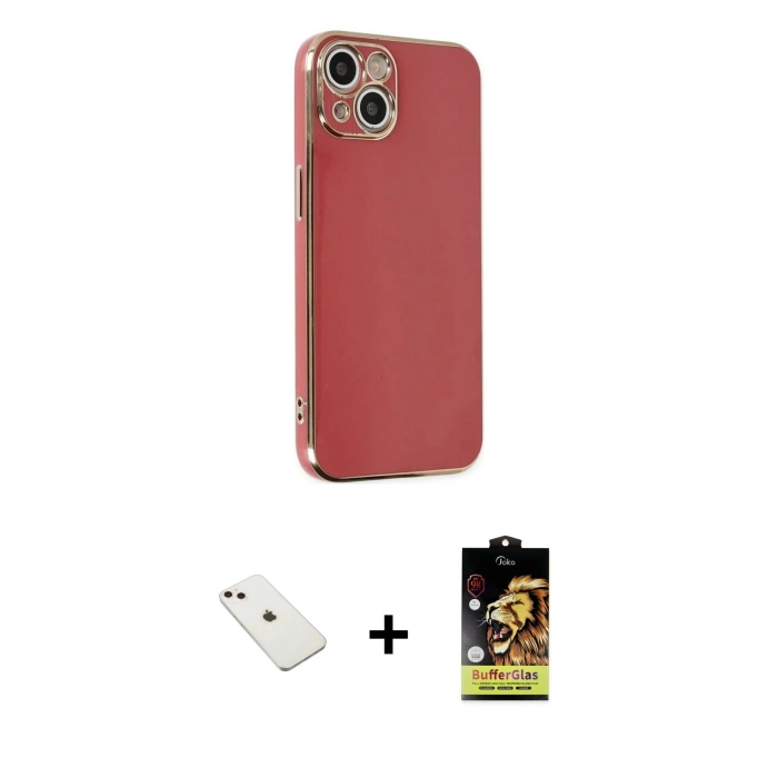 MARSİLYAN™- iPhone 14 Kılıf Yankı Serisi - Siyah Buffer Cam Ekran Koruyucu + Diamond Kamera Lens - PE
