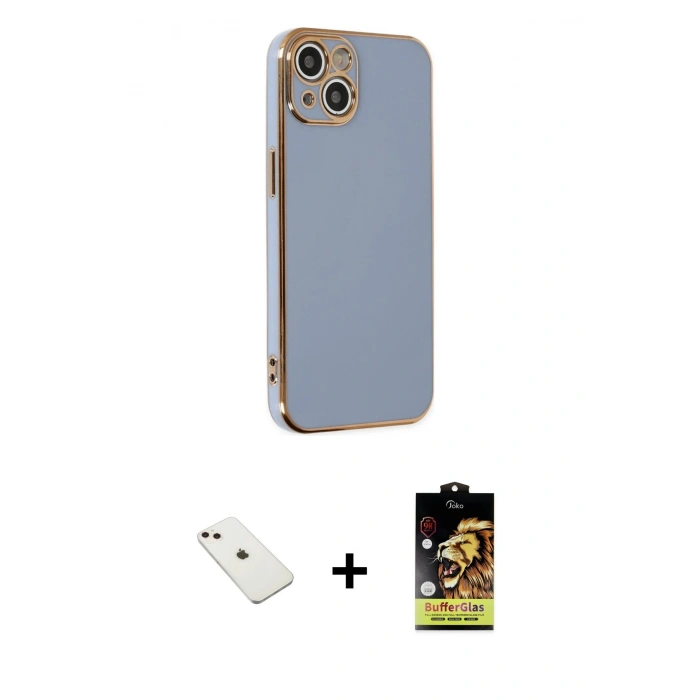 MARSİLYAN™- iPhone 14 Kılıf Yankı Serisi - Siyah Buffer Cam Ekran Koruyucu + Diamond Kamera Lens - PE