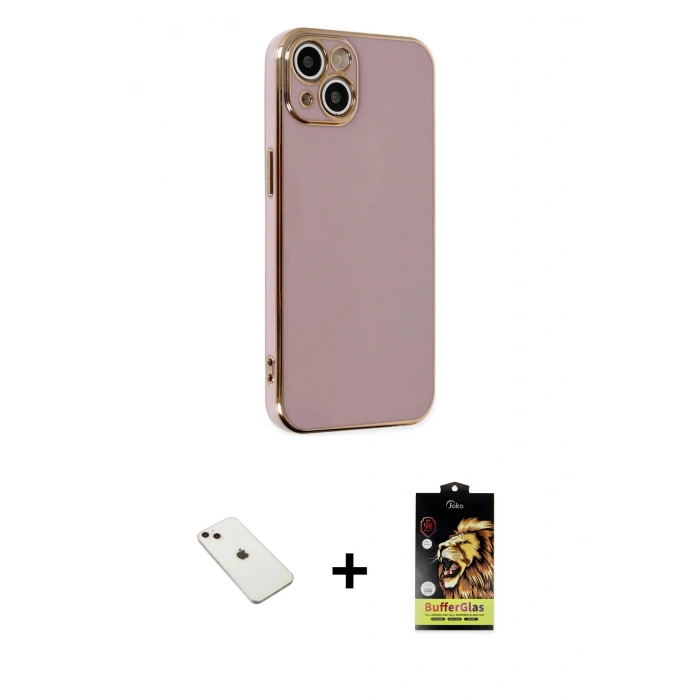 MARSİLYAN™- iPhone 14 Kılıf Yankı Serisi - Siyah Buffer Cam Ekran Koruyucu + Diamond Kamera Lens - PE
