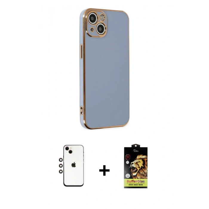 MARSİLYAN™- iPhone 14 Kılıf Yankı Serisi - Siyah Buffer Cam Ekran Koruyucu + Shine Kamera Lens - GI