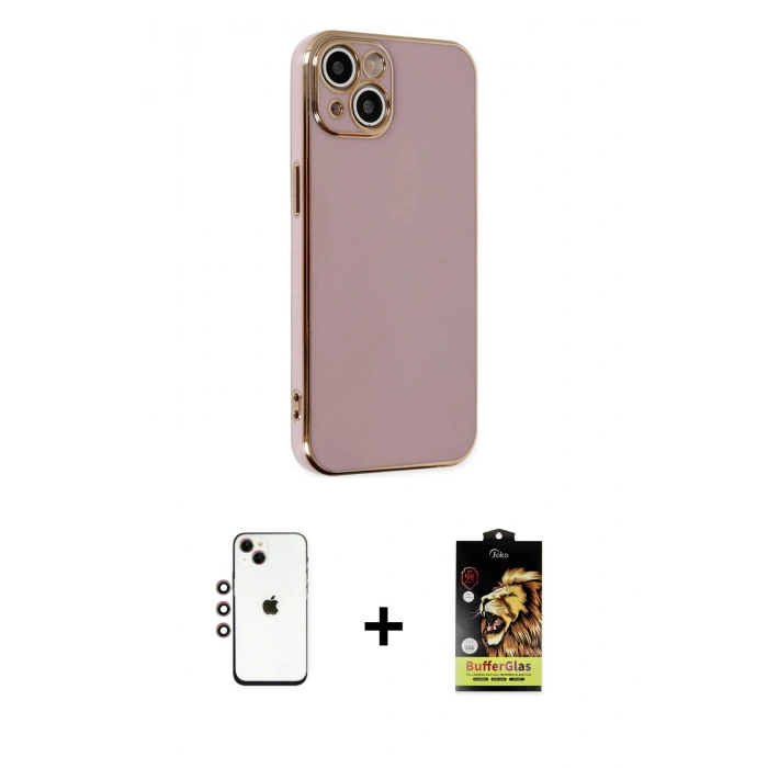MARSİLYAN™- iPhone 14 Kılıf Yankı Serisi - Siyah Buffer Cam Ekran Koruyucu + Shine Kamera Lens - GI