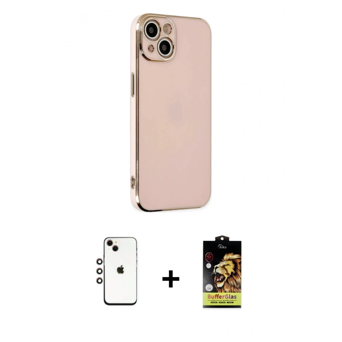 MARSİLYAN™- iPhone 14 Kılıf Yankı Serisi - Siyah Buffer Cam Ekran Koruyucu + Shine Kamera Lens - GI