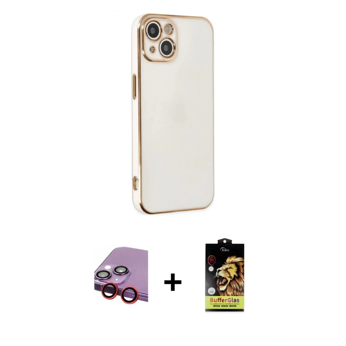 MARSİLYAN™- iPhone 14 Kılıf Yankı Serisi - Siyah Buffer Cam Ekran Koruyucu + Raze Metal Kamera Lens - KI