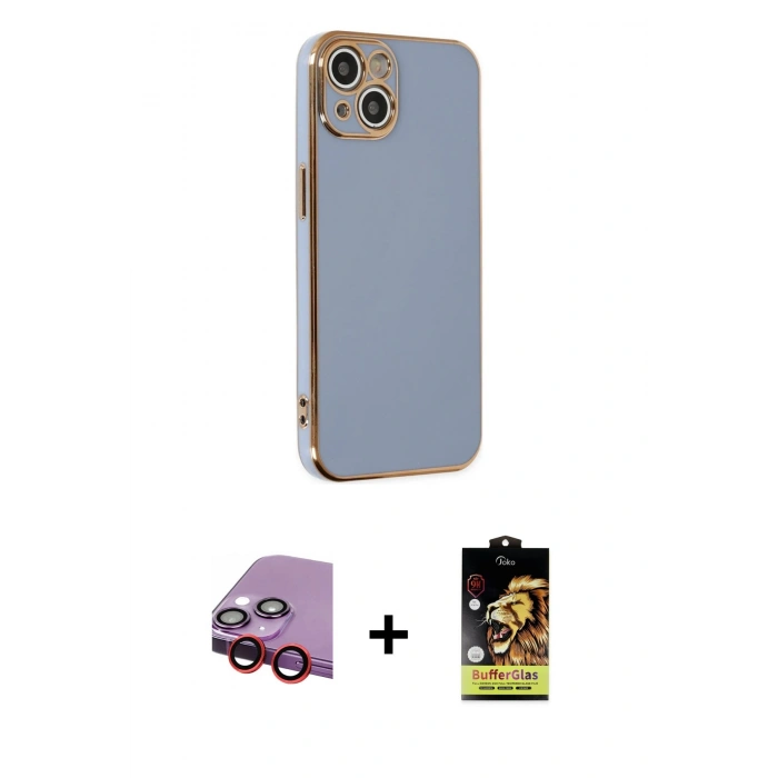 MARSİLYAN™- iPhone 14 Kılıf Yankı Serisi - Siyah Buffer Cam Ekran Koruyucu + Raze Metal Kamera Lens - KI