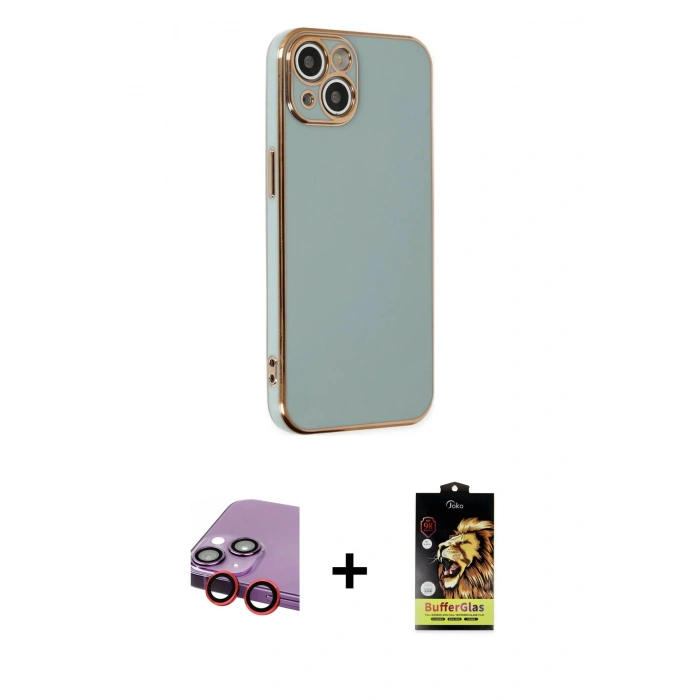 MARSİLYAN™- iPhone 14 Kılıf Yankı Serisi - Siyah Buffer Cam Ekran Koruyucu + Raze Metal Kamera Lens - KI