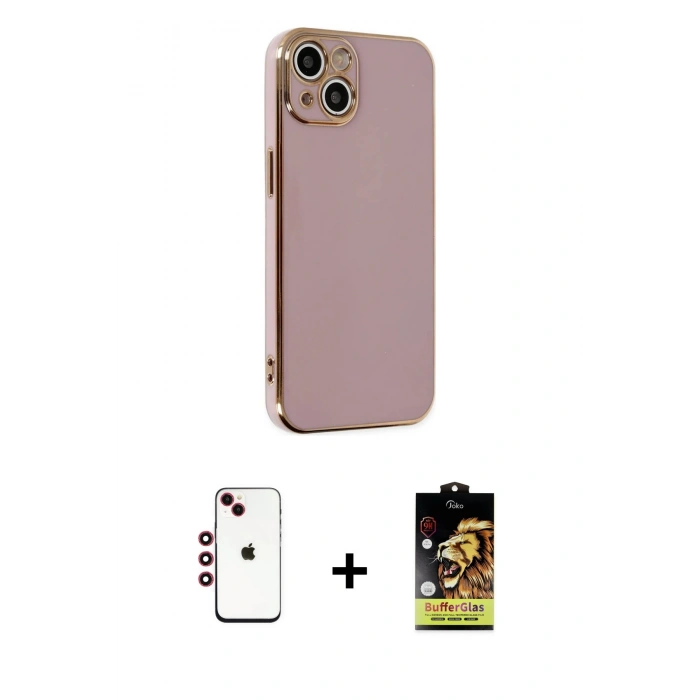 MARSİLYAN™- iPhone 14 Kılıf Yankı Serisi - Siyah Buffer Cam Ekran Koruyucu + Shine Kamera Lens - KI