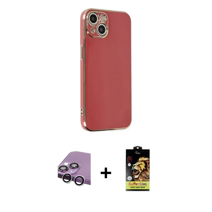 MARSİLYAN™- iPhone 14 Kılıf Yankı Serisi - Siyah Buffer Cam Ekran Koruyucu + Raze Metal Kamera Lens - GS