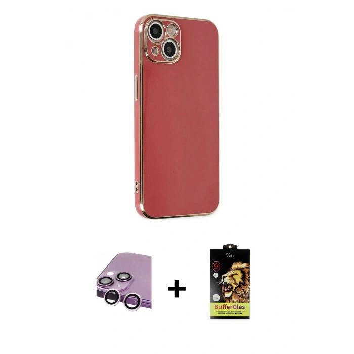 MARSİLYAN™- iPhone 14 Kılıf Yankı Serisi - Siyah Buffer Cam Ekran Koruyucu + Raze Metal Kamera Lens - MR