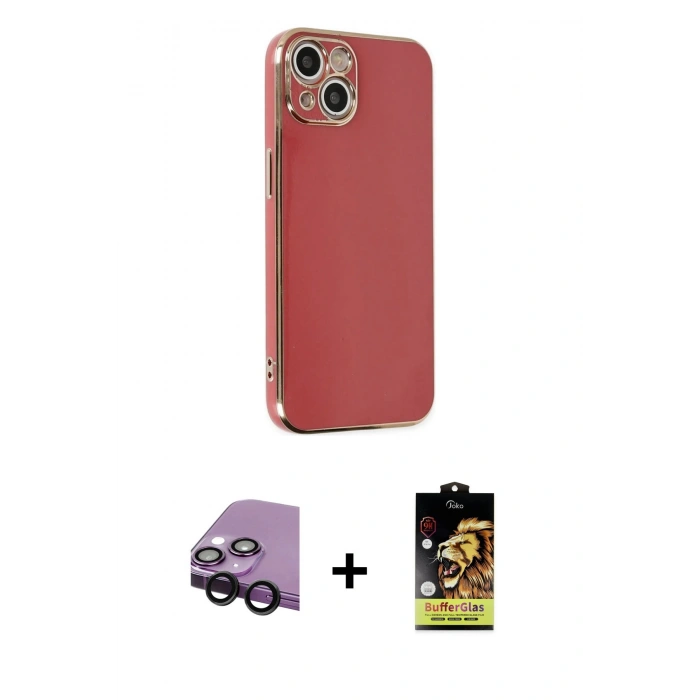 MARSİLYAN™- iPhone 14 Kılıf Yankı Serisi - Siyah Buffer Cam Ekran Koruyucu + Raze Metal Kamera Lens - SH